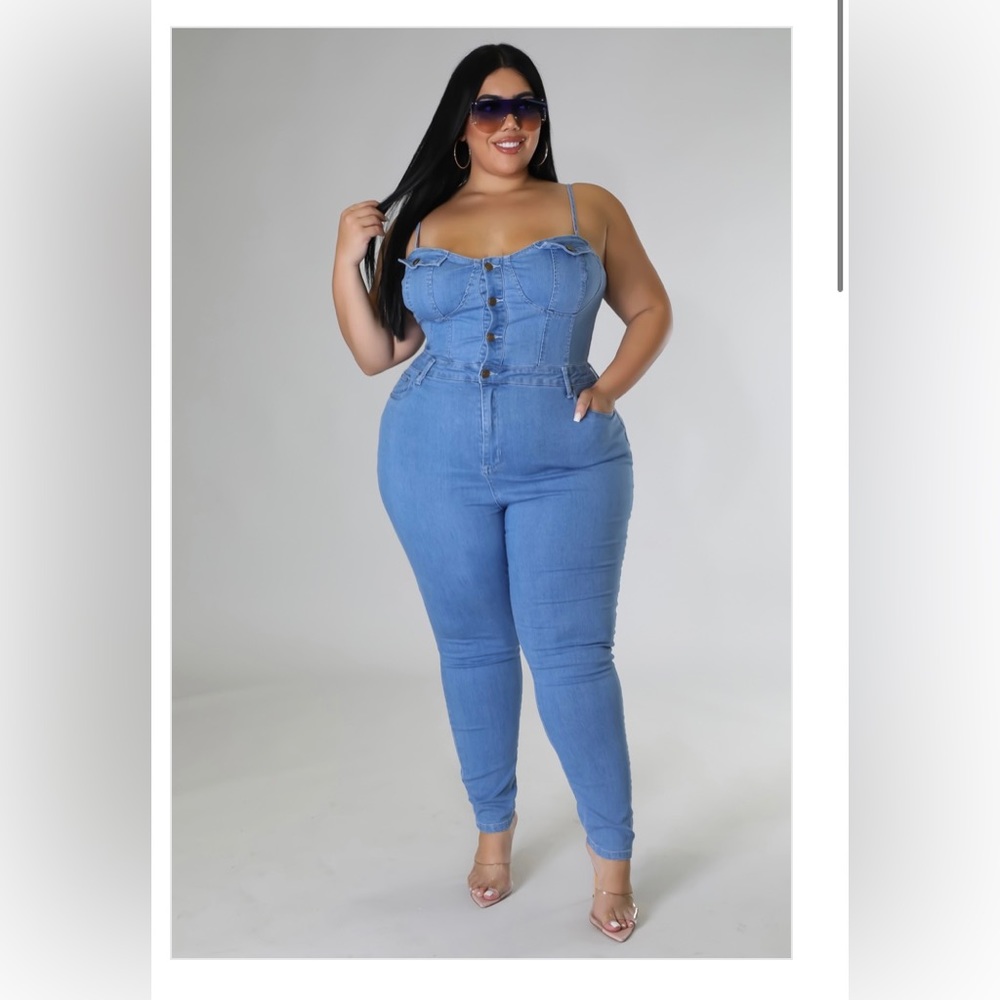 Plus size sleeveless denim jumpsuit